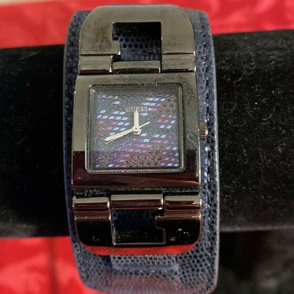 GUESS Blue Iridescent Python Leather Cuff Watch